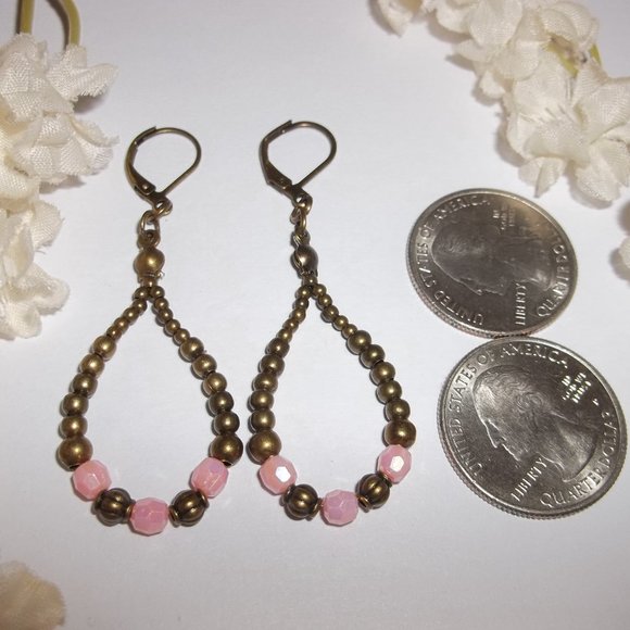 Hoops Boho Style Earrings Bronze and Pink Teardrop Dangle Drop Jewelry Gift 7019 - Picture 2 of 9